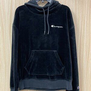 Champion Black Velour Hoodie Size Small